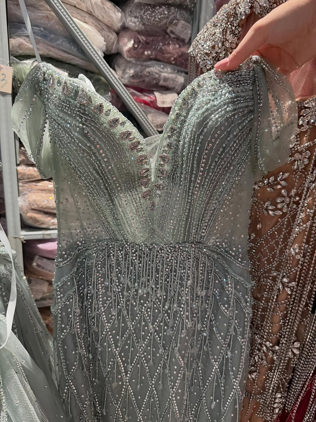 Luxury Nude Off Shoulder Beaded Tassel Evening Dress LA72854A