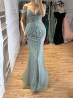 Luxury Nude Off Shoulder Beaded Tassel Evening Dress LA72854A