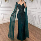 Luxury Caramel Beaded Evening Dress With Cape LA72992A