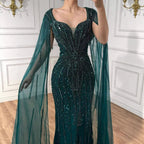 Luxury Caramel Beaded Evening Dress With Cape LA72992A