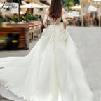 Graceful Wedding Dresses Bobo Illusion Long Sleeves Women Appliqued Lace Bridal Gowns Sexy Tulle فستان حفلات الزفاف