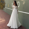 Robes de mariée en dentelle pour femmes, mousseline bohème, appliques, robes de mariée à manches courtes, robes de plage, Vestidos De Novia Casamento Civil 