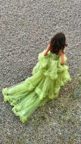 Robes de bal longues en tulle vert, robes de soirée formelles de coupe A Y2029