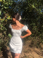 Vestido blanco de fiesta vintage con escote cuadrado, minivestido blanco Y3083