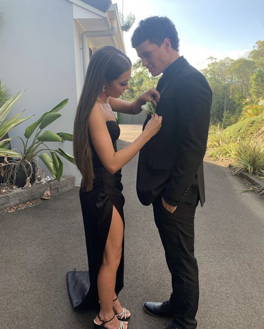 Elegante vestido de fiesta negro con escote corazón, vestido de noche negro Y5385