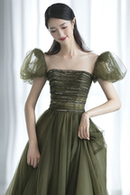 Vestido largo de tul verde para baile de graduación, vestido de noche verde Y623