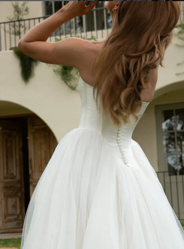 Vestido de fiesta de tul blanco romántico de corte A, vestido de novia formal Y8084