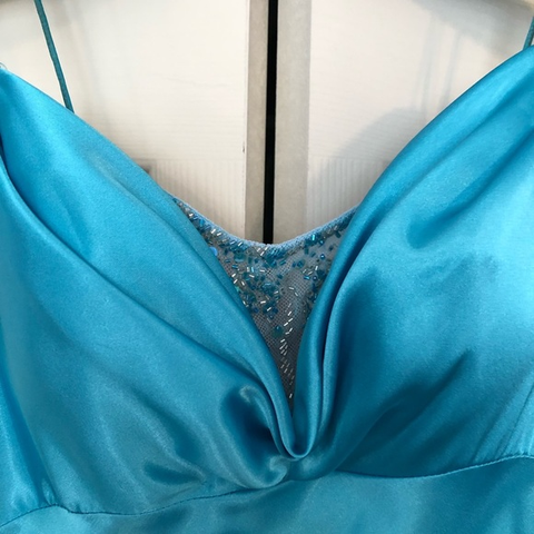 Simple Blue Spaghetti Straps Satin Mermaid Evening Dress Formal Prom Dress Y8404