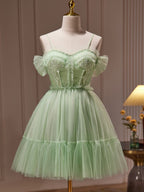 Vestidos cortos/mini de tul con tirantes finos y estilo gala para baile de bienvenida 