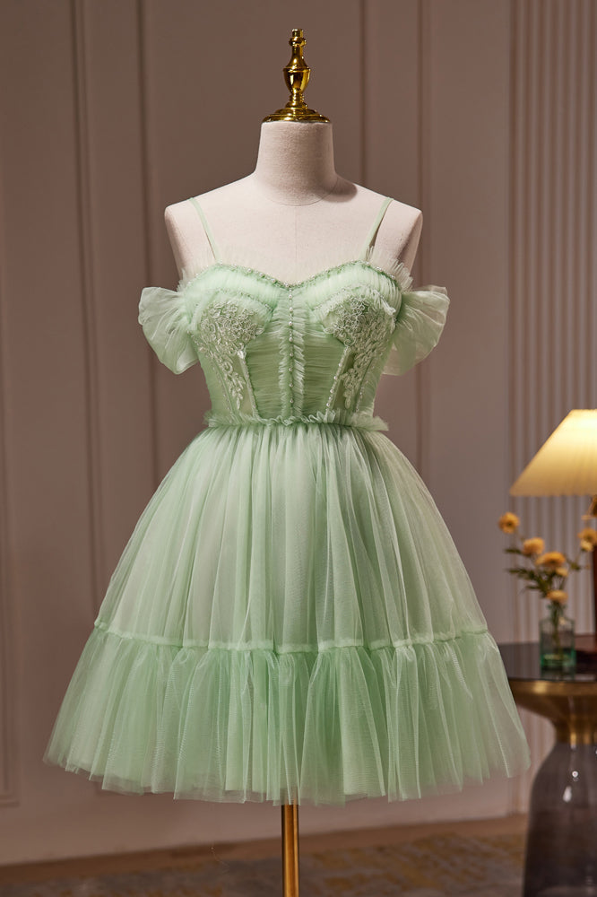 Vestidos cortos/mini de tul con tirantes finos y estilo gala para baile de bienvenida 
