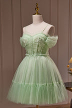 Vestidos cortos/mini de tul con tirantes finos y estilo gala para baile de bienvenida 