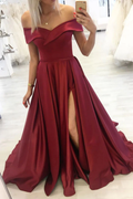 Robe de bal longue bordeaux simple à épaules dénudées, robe de soirée bordeaux Y253