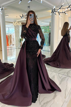 Vestido de fiesta de lujo con encaje bordado, vestido de noche sexy con cola desmontable Y4998