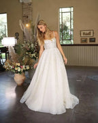 Shiny Wedding Dresses Boho Sweetheart Sequin Spaghetti Strap A-Line Princess Wedding Bridal Gown suknia slubna