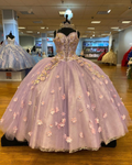 Vestido de quinceañera con preciosos tirantes finos, flores 3D, cola de corte y encaje interior Y1247