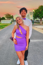 Robe de bal moulante violette asymétrique Y2814