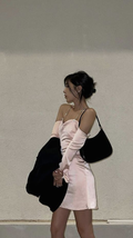 Vestidos sencillos de corte recto en rosa rubor para el 18 cumpleaños, conjuntos cortos para cumpleaños, vestido rosa para la fiesta de bienvenida Y6909