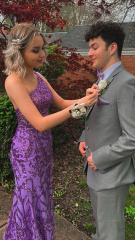 Purple One Shoulder Sequins Evening Dress Glam Dress Y5366