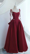 Sleeveless Evening Dress Satin A-Line Spaghetti Strap Square Collar Floor-Length Backless Formal Party Prom Gowns Y4989