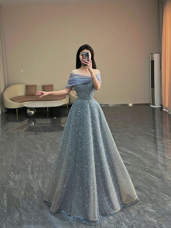 Vestido de noche de corte A con hombros descubiertos, ideal para fiestas de cumpleaños de 18 años (modelo Y6038)