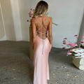 Robe de bal longue sirène rose sexy, robe de soirée rose dos nu Y1933