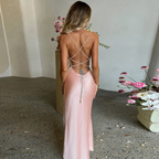 Robe de bal longue sirène rose sexy, robe de soirée rose dos nu Y1933
