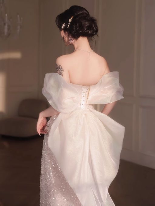 Robe de bal longue rose en tulle à sequins et perles, coupe trapèze, épaules dénudées, modèle Y8050