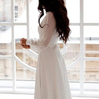 A Line Chiffon Wedding Dresses White Dresses Womens vestidos boda playa vestidos de boda Elopment Full Sleeve Simple