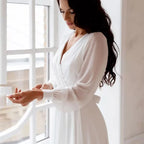 A Line Chiffon Wedding Dresses White Dresses Womens vestidos boda playa vestidos de boda Elopment Full Sleeve Simple