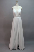 Robe de bal longue trapèze à col en V et fente VMB65 