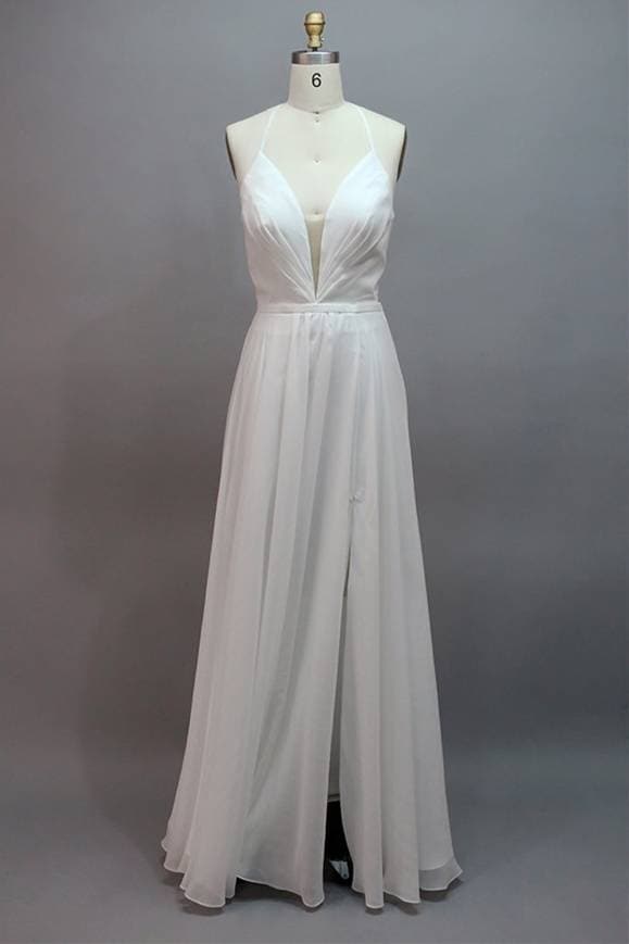 V Neck A-Line Long Prom Dress with Slit VMB65