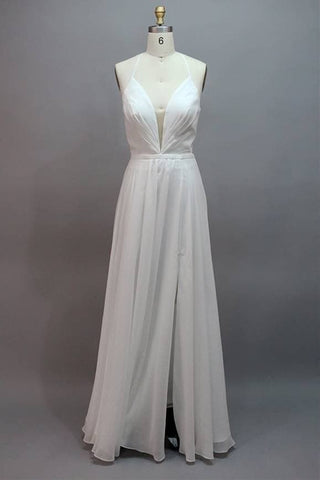 Vestido de fiesta largo con escote en V y abertura en forma de A VMB65 