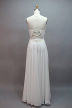 Robe de bal longue trapèze à col en V et fente VMB65 