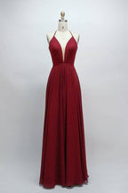 Robe de bal longue trapèze à col en V et fente VMB65 
