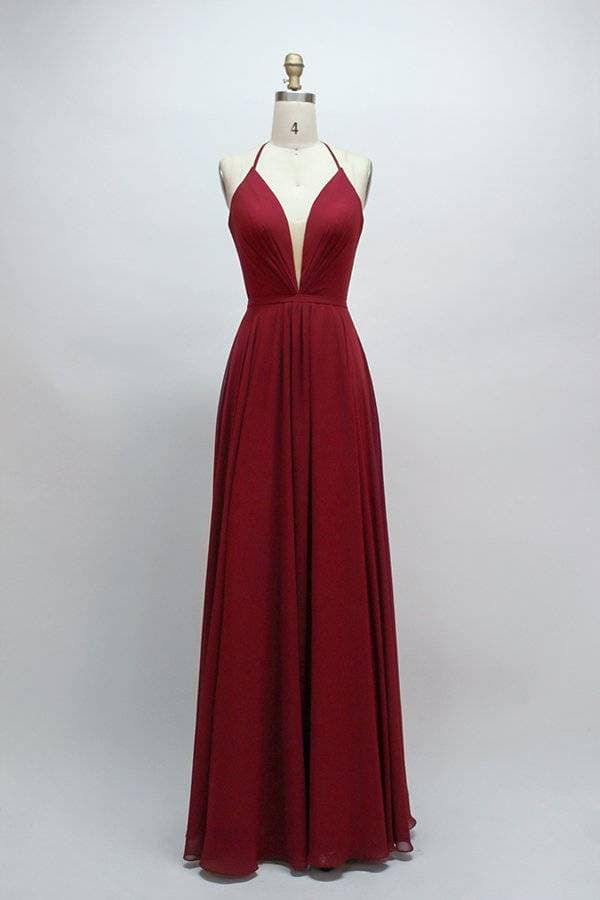 V Neck A-Line Long Prom Dress with Slit VMB65