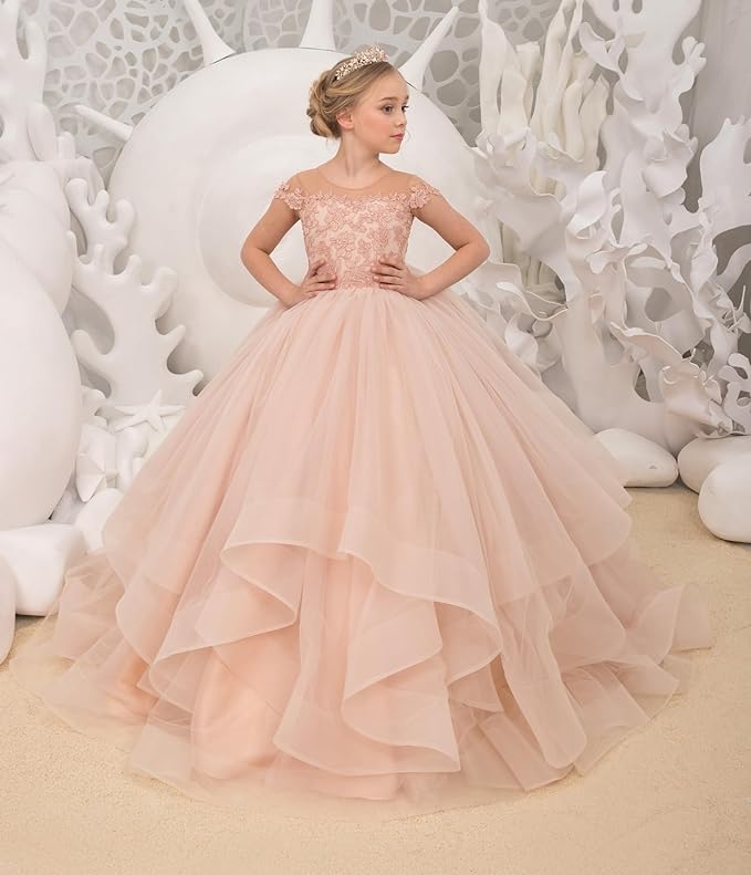 Vestidos de niña de las flores con apliques de encaje 