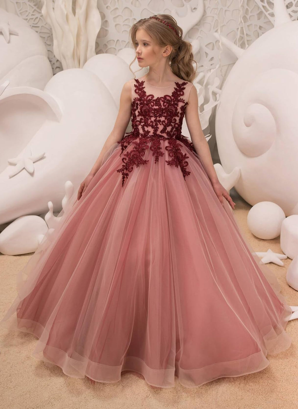 Vestidos de niña de las flores de tul y encaje para bodas, vestidos de concurso de encaje floral para adolescentes 