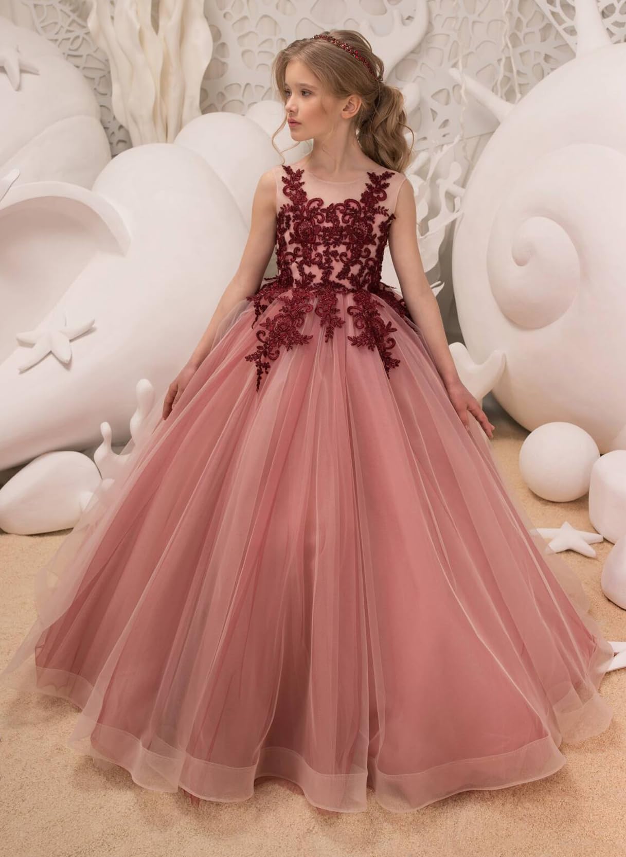 Vestidos de niña de las flores de tul y encaje para bodas, vestidos de concurso de encaje floral para adolescentes 