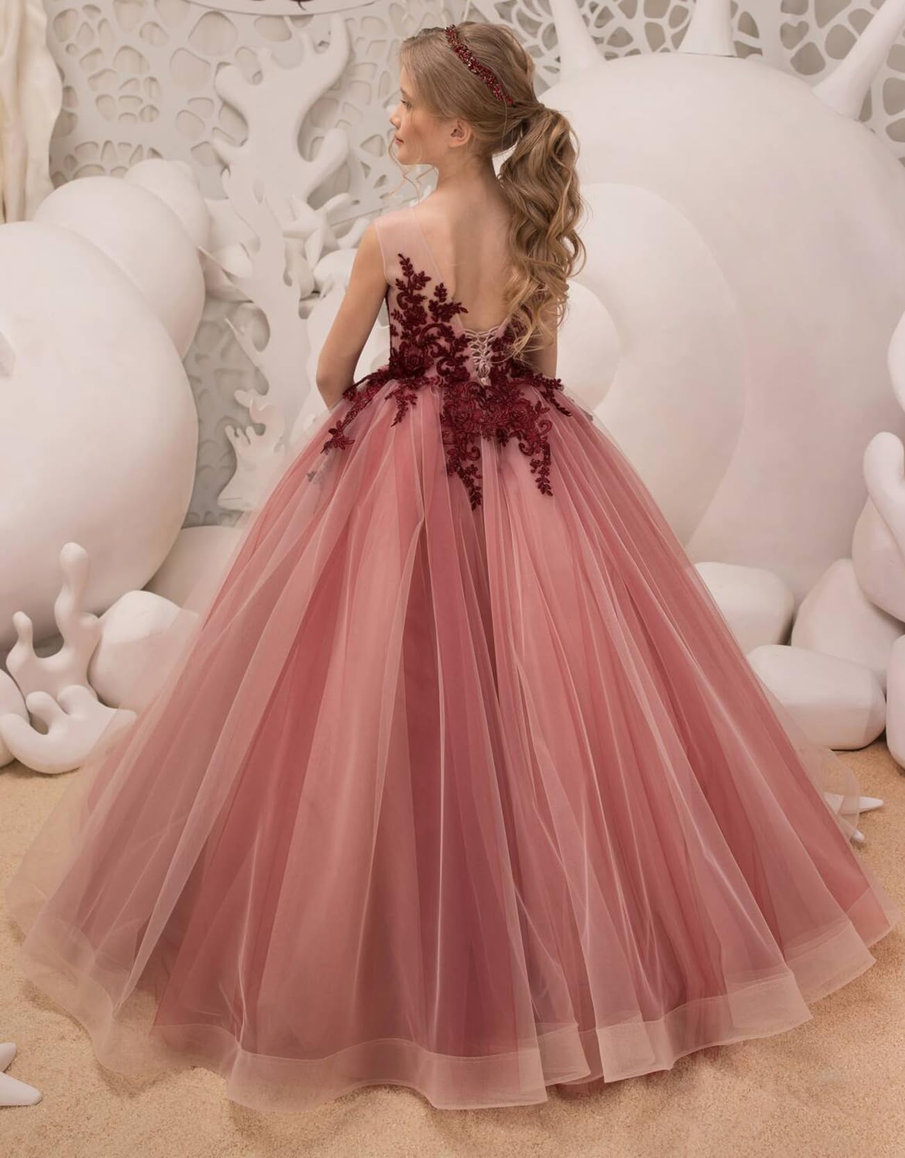 Vestidos de niña de las flores de tul y encaje para bodas, vestidos de concurso de encaje floral para adolescentes 