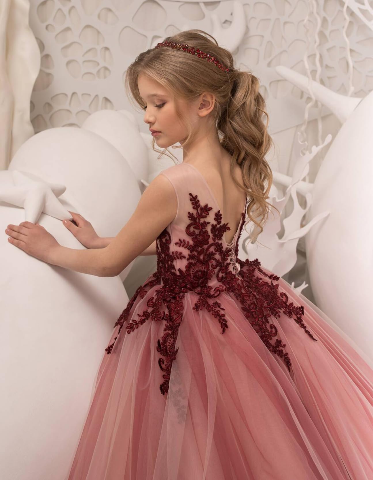 Vestidos de niña de las flores de tul y encaje para bodas, vestidos de concurso de encaje floral para adolescentes 