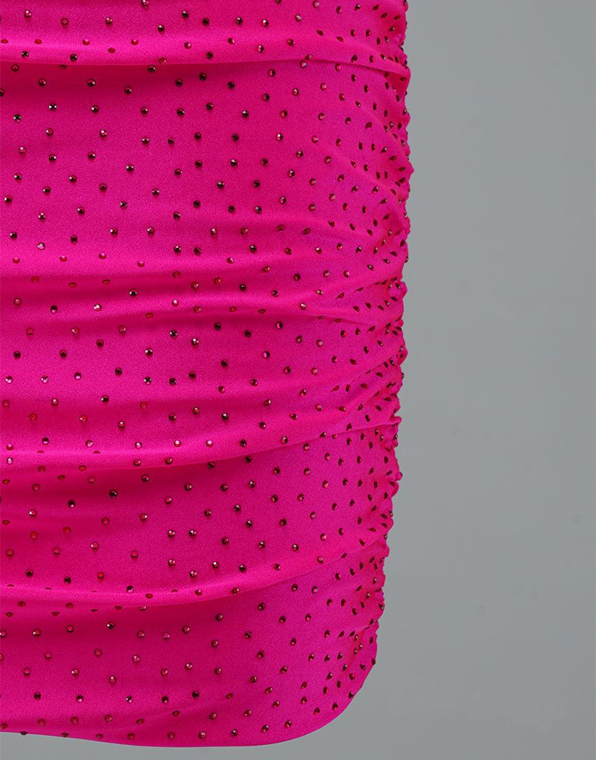 Robe de soirée courte rose fuchsia à fines bretelles et lacets PD437
