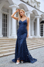 Vestido largo de dama de honor con escote en V, corte sirena, bordado y tirantes finos, para graduación, boda y noche, 28087 