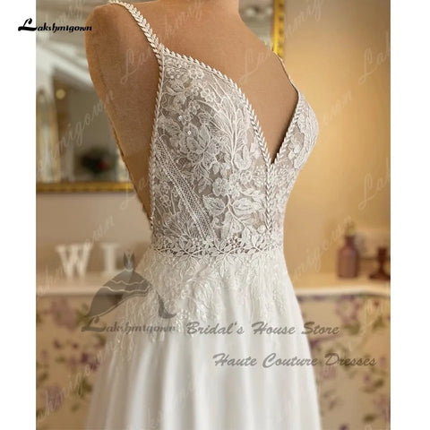 Robe de mariée trapèze bouffante en mousseline de soie Lakshmigown, robe de plage, été, élégante, robe de mariée Hoho, corsage en dentelle à paillettes 