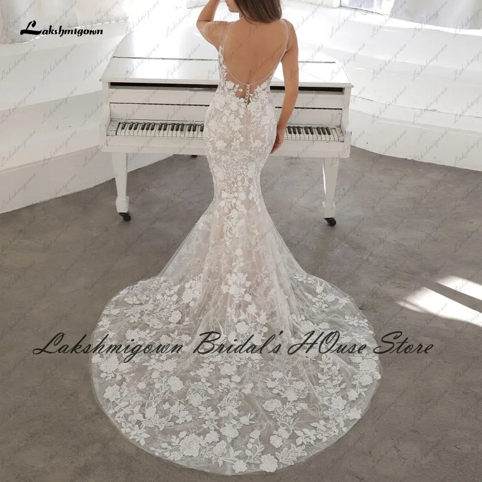 Lakshmigown Vintage Lace 2 in 1 Mermaid Wedding Gowns Sexy Backless Bridal Dress  Vestido Largo Boda Detachable Skirt