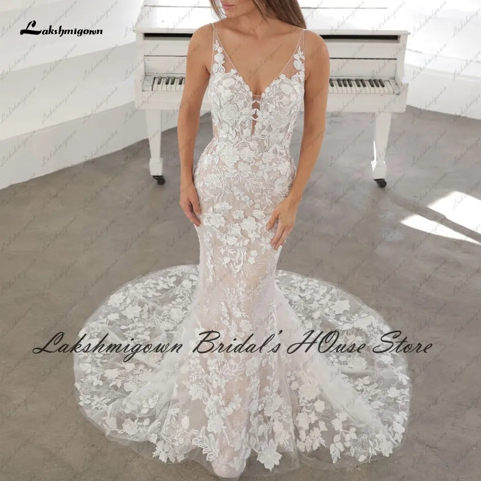 Lakshmigown Vintage Lace 2 in 1 Mermaid Wedding Gowns Sexy Backless Bridal Dress  Vestido Largo Boda Detachable Skirt