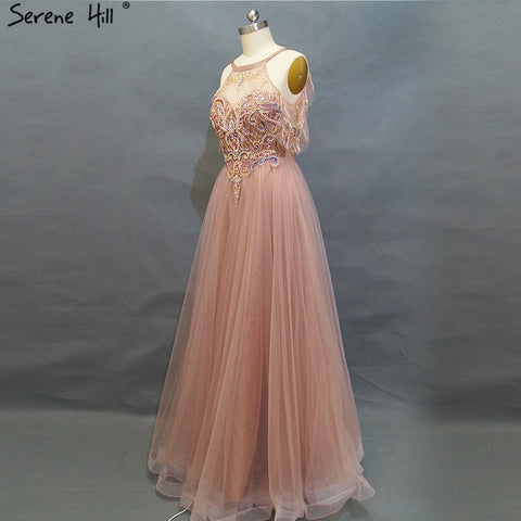 Robe de soirée sexy en tulle à col rond et perles, épaules dénudées, dernière création, LA6533, 2025 