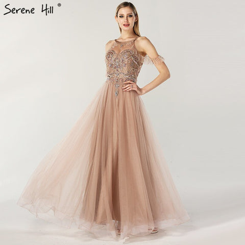 Robe de soirée sexy en tulle à col rond et perles, épaules dénudées, dernière création, LA6533, 2025 