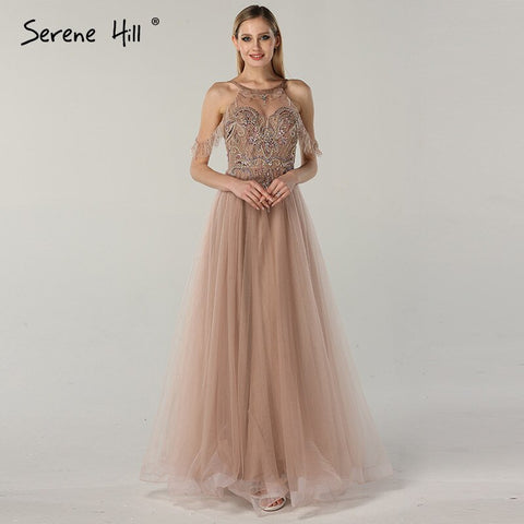 Robe de soirée sexy en tulle à col rond et perles, épaules dénudées, dernière création, LA6533, 2025 
