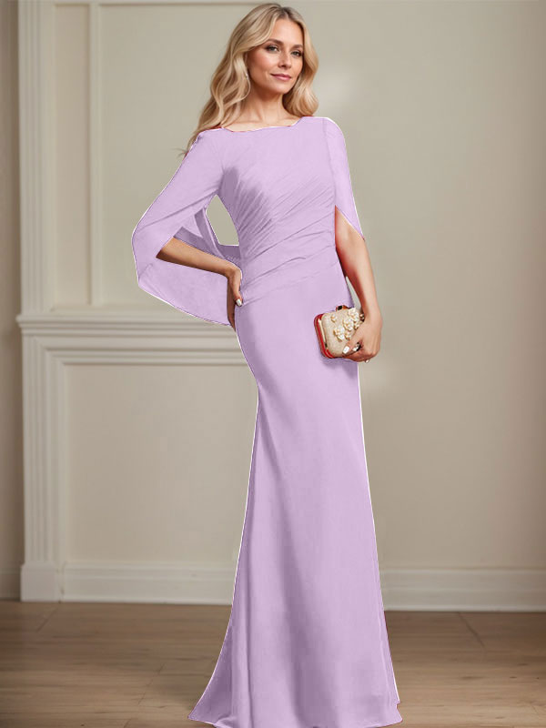 Vestido de chifón hasta el suelo, corte sirena/trompeta, para la madre de la novia, con pliegues 