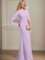 Vestido de chifón hasta el suelo, corte sirena/trompeta, para la madre de la novia, con pliegues 